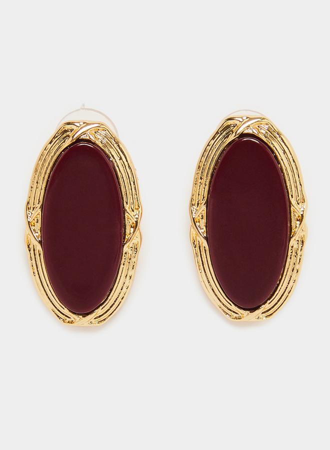 Styli Gold Tone Oval Stud Earrings - Image 2